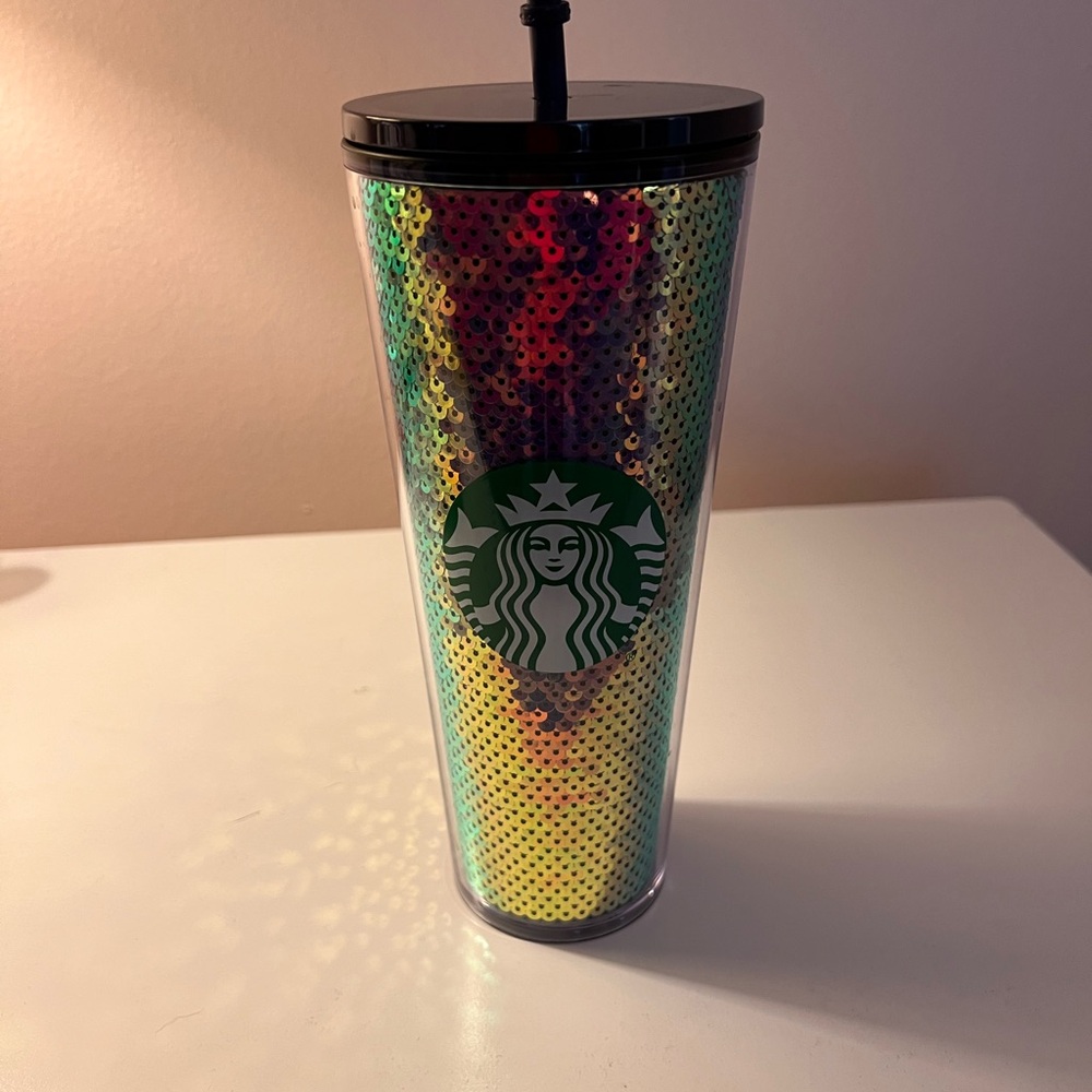 Starbucks Multicolor Sequin 24oz Tumbler with Navy Lid & Straw